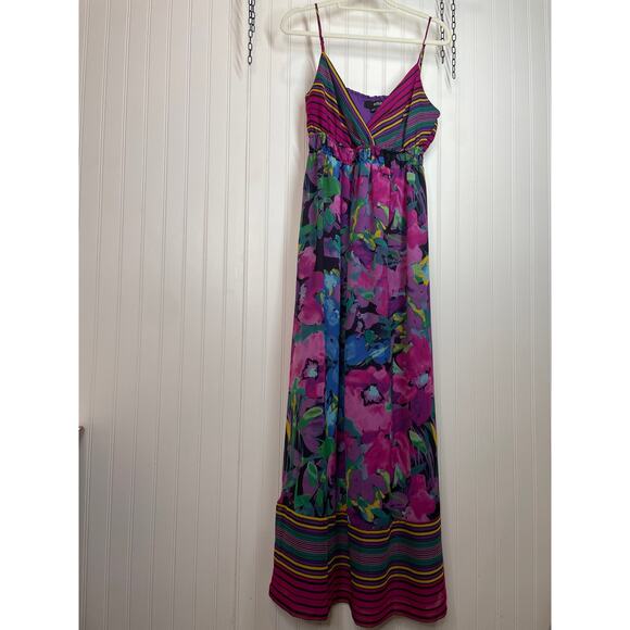 a.n.a. Maxi Dress Purple Pink Floral V-Neck Cruisewear Vacay Beachy Size L - Picture 1 of 6